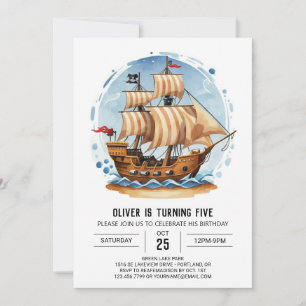 Watercolor Jolly Roger Matey Pirat Birthday Inbjudningar
