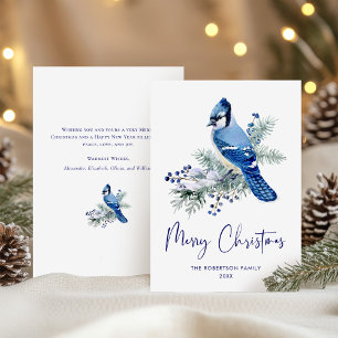 Watercolor jul Blue Jay Helgdag Card Julkort