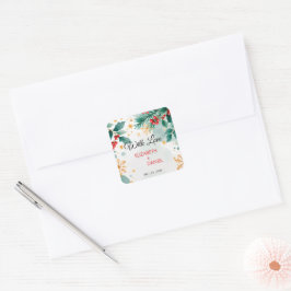 Watercolor jul Bröllop med Holly Fyrkantigt Klistermärke