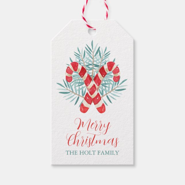 Watercolor jul Candy cane Presentetikett (Framsidan)