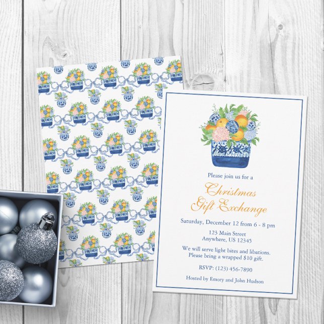 Watercolor jul Chinoiserie Mandarins Party Inbjudningar (Skapare uppladdad)