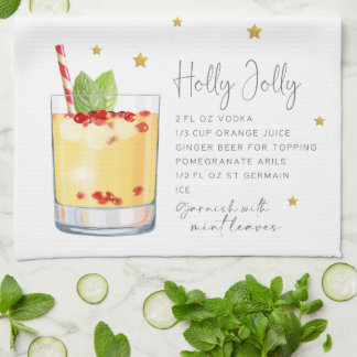 Watercolor jul Cocktail Holly Jolly Recipe Kökshandduk