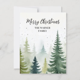 Watercolor jul Forest Träd Snowy Winter Vykort
