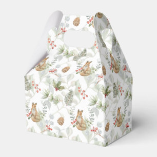 Watercolor jul Fox, Gräs Grenar, Berries Presentaskar