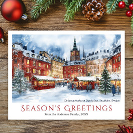 Watercolor jul Gamla Stan Stockholm Sverige Helg Vykort