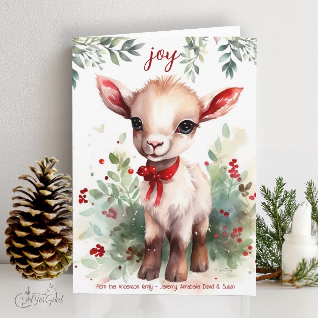 Watercolor jul Goat Baby Joy Kort (goat lover's Christmas Cards - baby goats in watercolor - 5th in a series of 8  #zazzlemade)