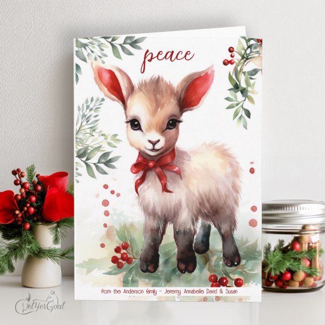 Watercolor jul Goat Baby Peace Kort (goat lover's Christmas Cards - baby goats in watercolor - 4th in a series of 8  #zazzlemade)