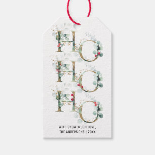 Watercolor jul Ho Ho HO Greenery & Berries Presentetikett