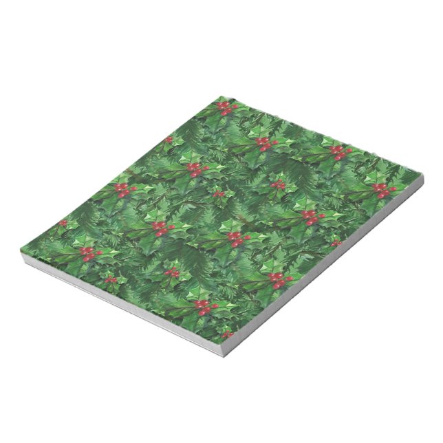 Watercolor jul Holly Berries Anteckningsblock (Roterad)