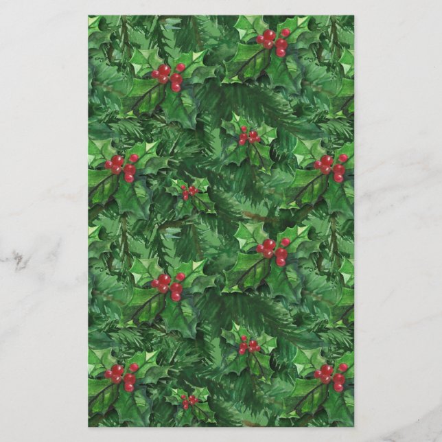 Watercolor jul Holly Berries Brevpapper (Framsida)