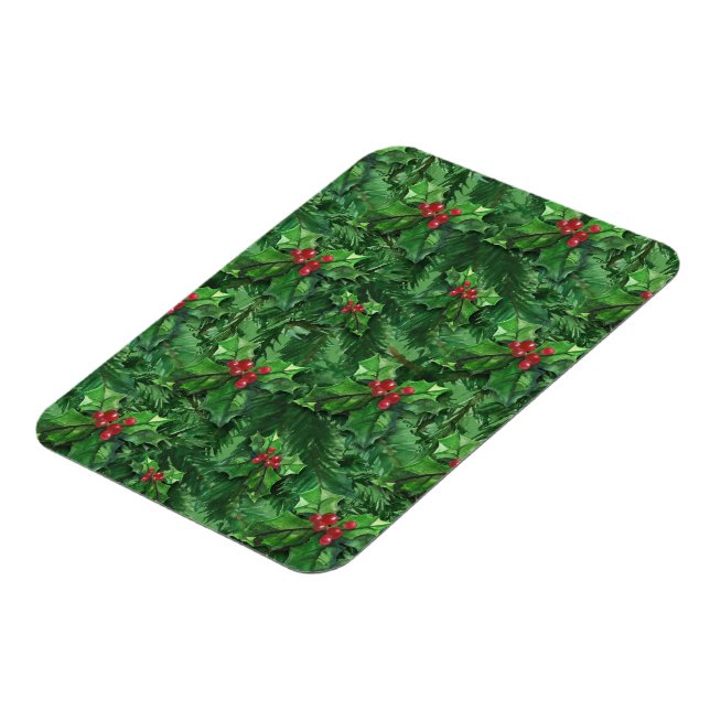 Watercolor jul Holly Berries Magnet (Vänstra Sidan)