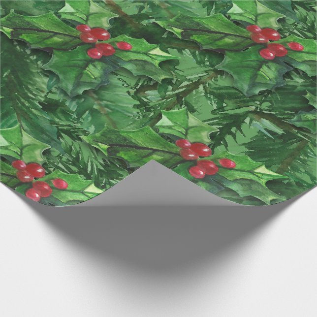 Watercolor jul Holly Berries Presentpapper (Hörn)