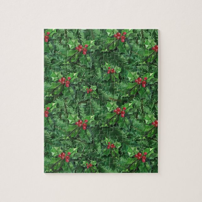 Watercolor jul Holly Berries Pussel (Vertikal)