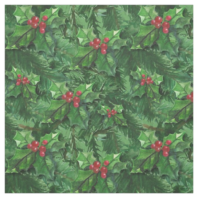 Watercolor jul Holly Berries Tyg (Provkarta)