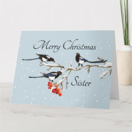 Watercolor jul Holly Magpie Bird Sister Art Kort
