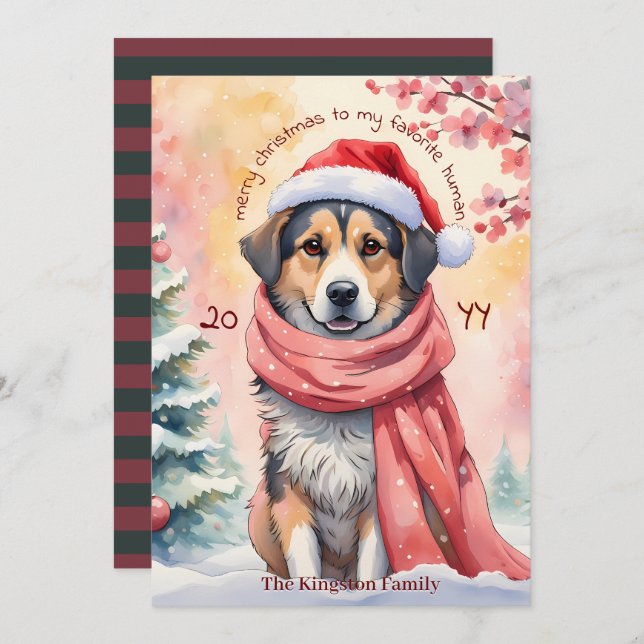 Watercolor jul Hund God jul Önskemål Julkort (Fram/baksida)