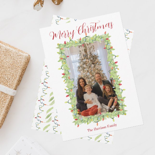 Watercolor jul Ljus Garland Julkort (Skapare uppladdad)