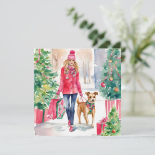 Watercolor jul Mode Shopping Girl Julkort