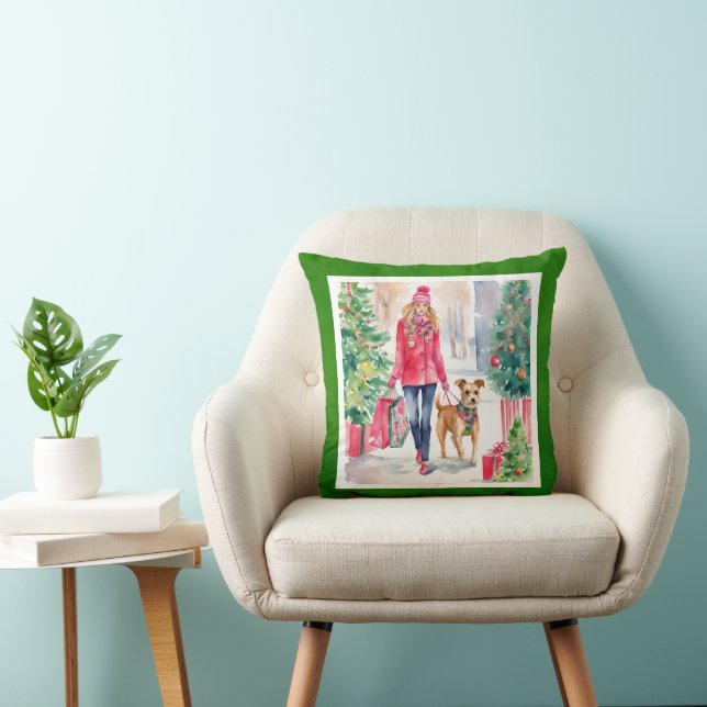 Watercolor jul Mode Shopping Girl Kudde (Stol)