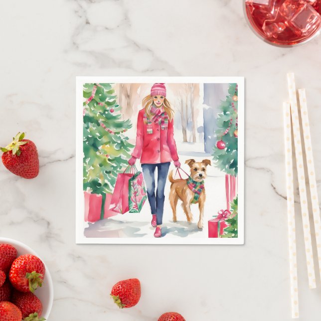 Watercolor jul Mode Shopping Girl Pappersservett (Insitu)