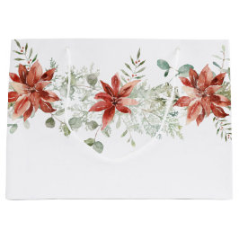 Watercolor jul Red Poinsettias Greenery