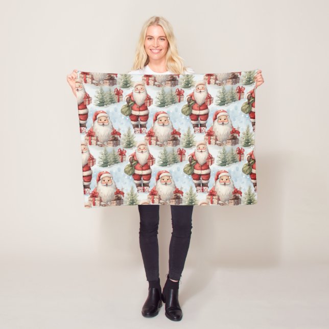 Watercolor jul Santa Claus 3 -  Fleecefilt (På plats)