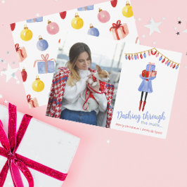 Watercolor jul Shopping Mode Girl Julkort