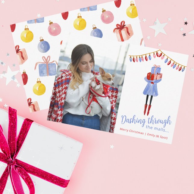 Watercolor jul Shopping Mode Girl Julkort (Skapare uppladdad)