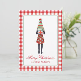 Watercolor jul Shopping Mode Girl Julkort