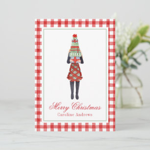 Watercolor jul Shopping Mode Girl Julkort