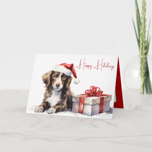 Watercolor jul Springer Spain Hund Kort (Framsida)