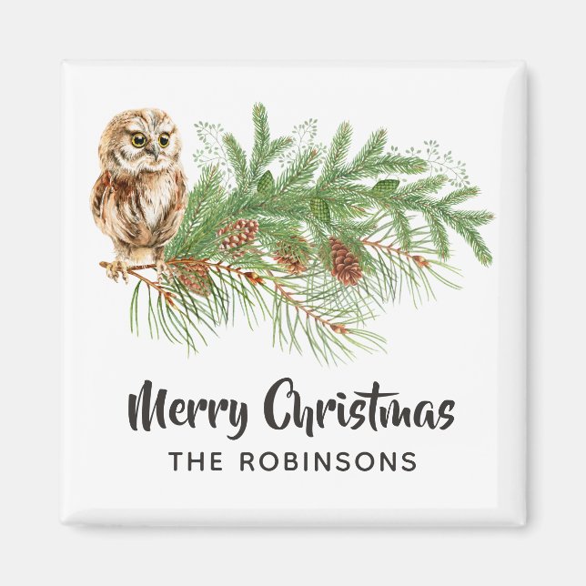 Watercolor jul Uggla Magnet (Framsidan)