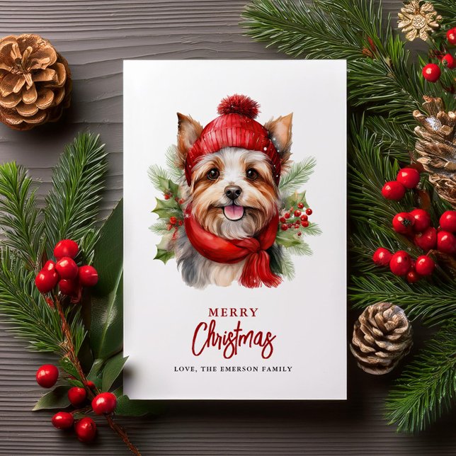 Watercolor jul Yorkie Hund Julkort (Skapare uppladdad)