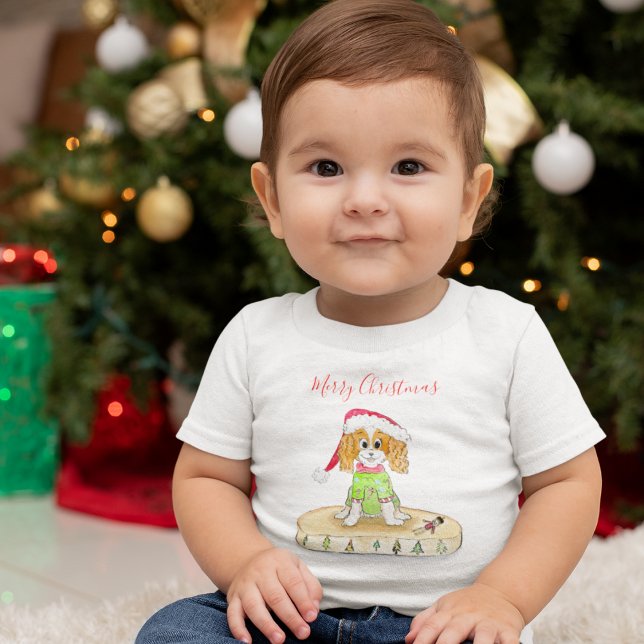 Watercolor Julafton Cavalier Kung Charles Spain T- T Shirt (Skapare uppladdad)