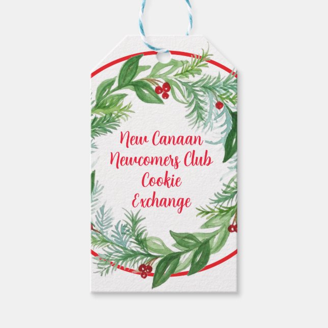 Watercolor Julafton Cookie Exchange-Helgdag-andedr Presentetikett (Framsidan)