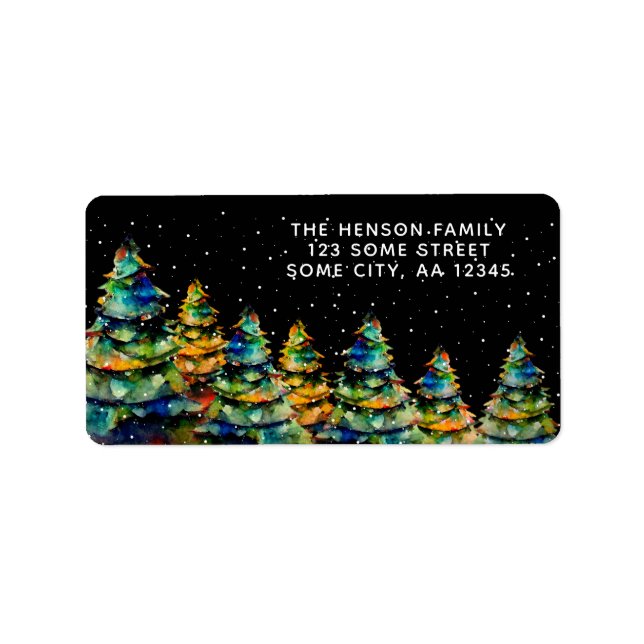 Watercolor Julgran Artistic Helgdag Adress Adressetikett (Framsidan)