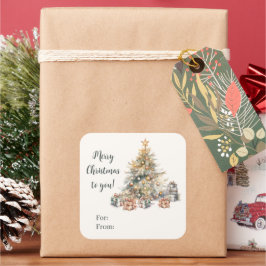 Watercolor Julgran Gift Sticker Fyrkantigt Klistermärke