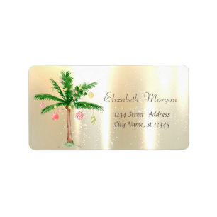 Watercolor Julgran Handflatan Guld Adressetikett