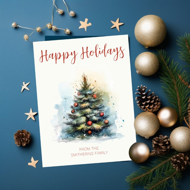 Watercolor Julgran Julkort (Skapare uppladdad)