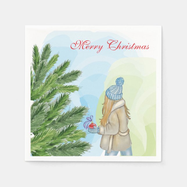 Watercolor Julgran Pappersservett (Framsidan)