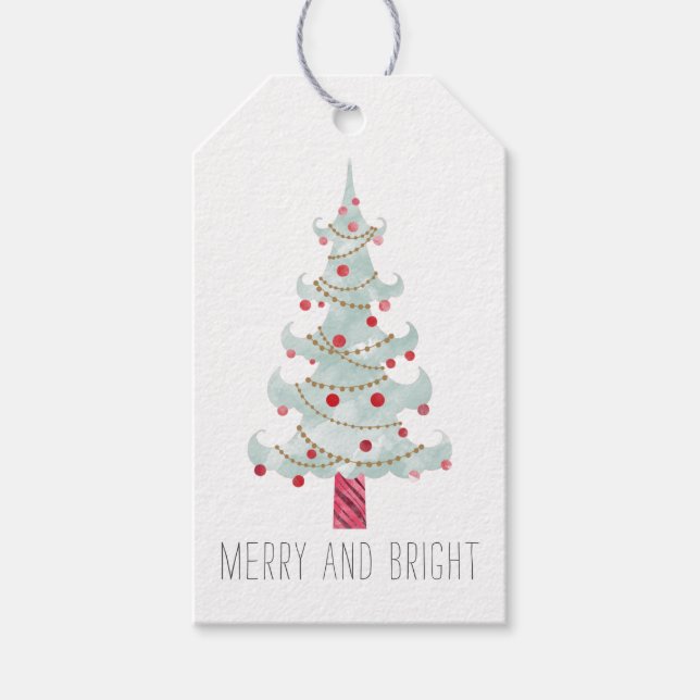 Watercolor Julgran Presentetikett (Framsidan)