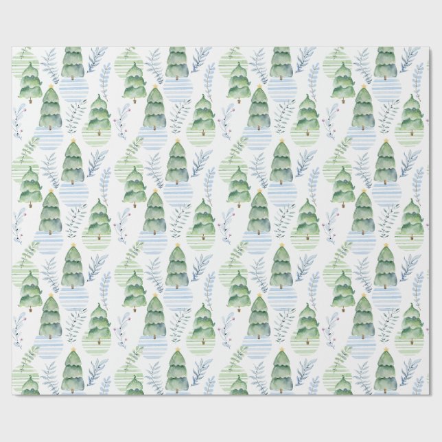 Watercolor julgran presentpapper (Platt)