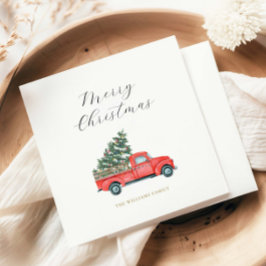 Watercolor Julgran & Red Lastbil Merry X'mas Pappersservett