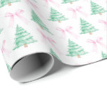 Watercolor Julgranar Christma Wrapping Papper Presentpapper<br><div class="desc">Hand målad Julgranar,  rosa bågar på denna vackra papper för jul! Julgranar julomslutning papper.</div>