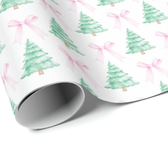 Watercolor Julgranar Christma Wrapping Papper Presentpapper (Rullad Hörn)