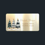 Watercolor Julgranar Elegant Guld Adressetikett<br><div class="desc">Vattenskärg Julgranar på guld-bakgrund. En elegant och en sofistikerad design. Anpassa med ditt namn och information om adress.</div>