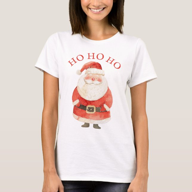 Watercolor Jultomten HO HO HO Cute Jul T Shirt (Framsida)