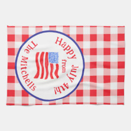 Watercolor July 4th Flag Red Check NAME Kökshandduk