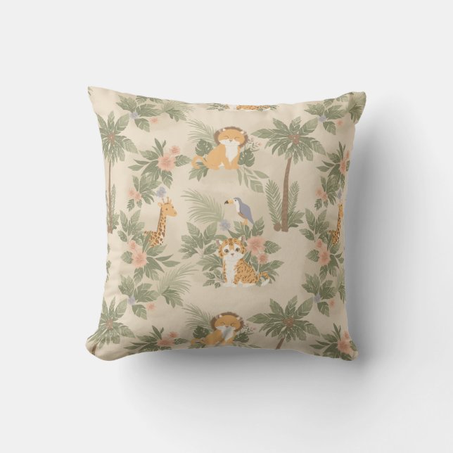 Watercolor Jungle Animals Kudde (Framsida)