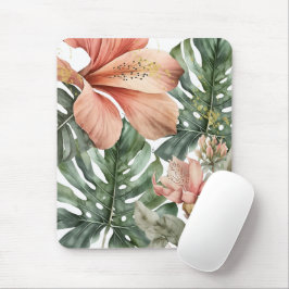 Watercolor Jungle Blommigt Peach Grönt Guld Stänk Musmatta